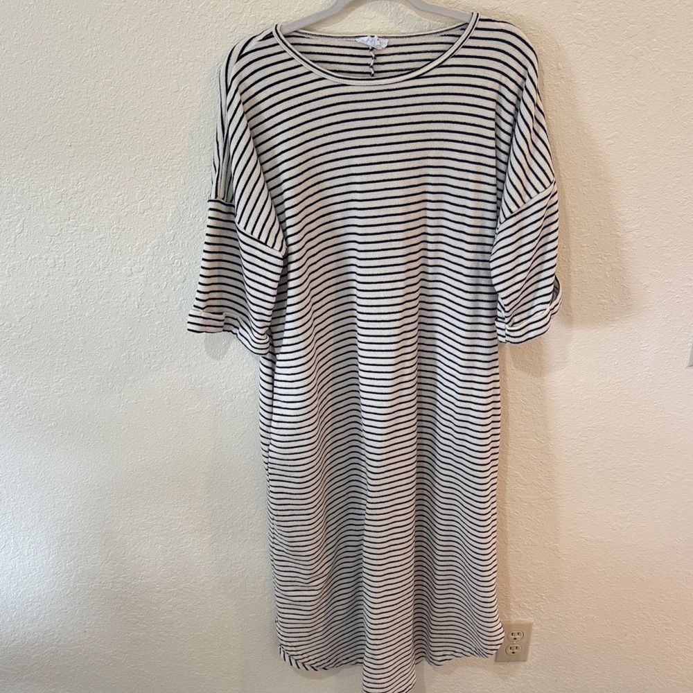 Oversized small Annie Cream and Black Striped Midi Dress